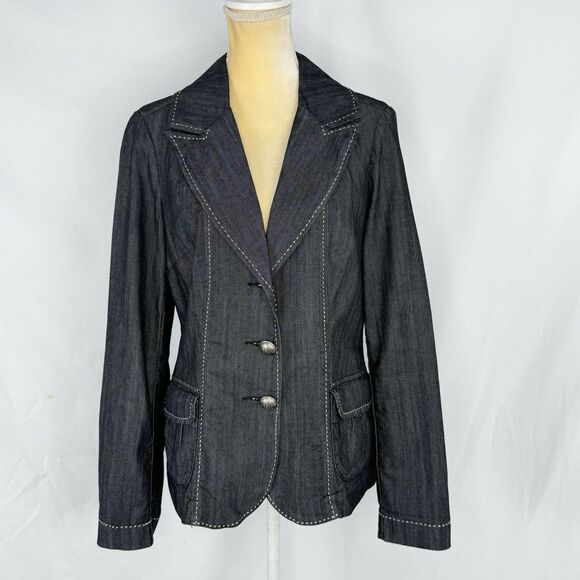 Denim Jacket BACCINI Womens Long Sleeve Buttoned Black Size M - Picture 1 of 16